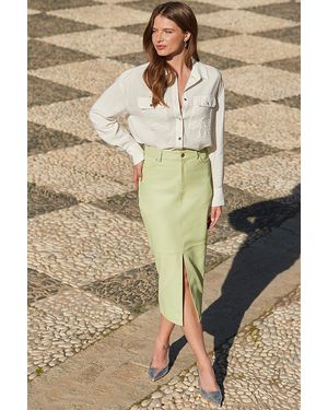 Sosandar Powder Leather Pencil Midi Skirt - Natural