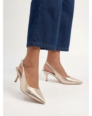 Oasis Jess Faux Metallic Leather Kitten Heel Slingback Court Shoes - Blue