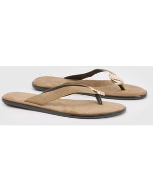 Boohoo Faux Suede Hardware Detail Flip Flops - Grey