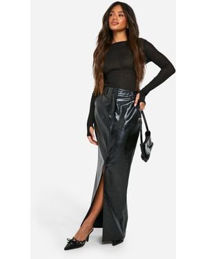 Boohoo Croc Pu Split Front Maxi Skirt - Black