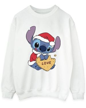 Disney Ladies Lilo And Stitch Christmas Love Biscuit Sweatshirt - White