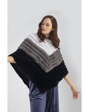 Jayley Faux Fur Suede Striped Poncho - White