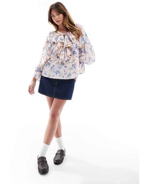 ASOS Top With Frill Collar Detail - Blue