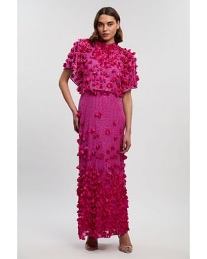 Karen Millen Crystal Applique Angel Sleeve Woven Maxi Dress - Red