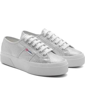 Superga Ladies 2740 Lame Platform Trainers - Grey