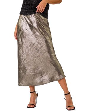Roman Metallic Bias Cut Midi Skirt - Natural