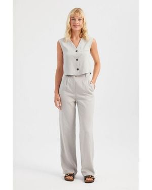 Hiccup 2 Pieces: Striped V Neck Waistcoat & High Waist Pleated Wide Leg Trousers - White