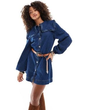 Miss Selfridge Oversized Collar Long Sleeve Denim Dress - Blue
