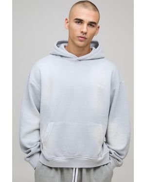 BoohooMAN Oversized Boxy Spray Wash Sport Embroidered Hoodie - White
