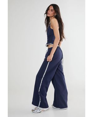 Nasty Gal Nylon Lace Trim Straight Leg Trouser - Blue