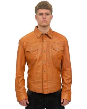 Infinity Leather Retro Shirt Jeans Jacket-Beijing - Orange
