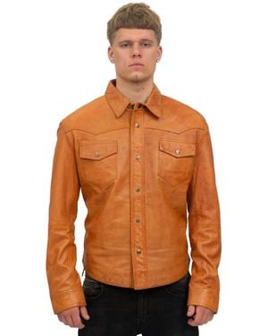 Infinity Leather Retro Shirt Jeans Jacket-Beijing - Orange