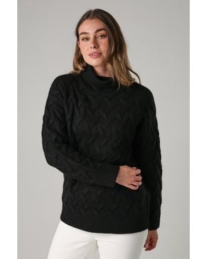 French Connection Cable Knit Roll Neck Long Sleeve Jumper - Black