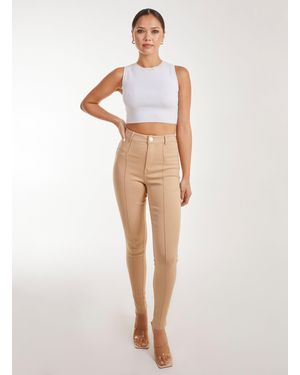 Pink Vanilla Slim Fit Seam Detail Trousers - White