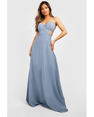 Boohoo Contrast Lace Corset Maxi Dress - Blue