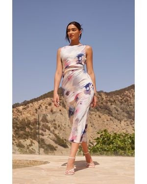 Quiz Multicoloured Marble Satin Twist Shoulder Midaxi Dress