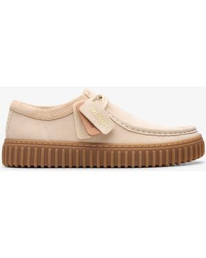 Clarks Torhill Lo Ecru Suede Shoes - Natural
