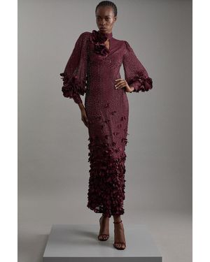 Karen Millen Crystal Applique Woven Maxi Dress - Purple