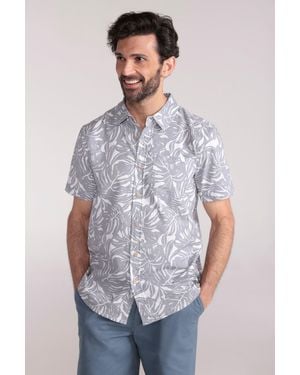 Mountain Warehouse Tropical Printed Short Sleeve Shirt 100% Cotton Chest Pocket Holiday Top - Blue