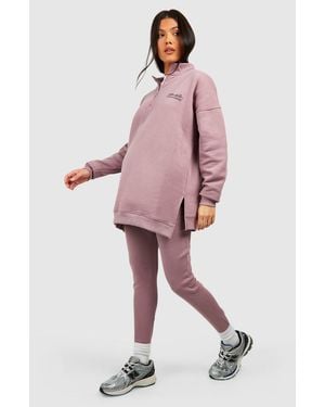 Boohoo Maternity Half Zip Oversized Sweat And Rib Legging Set - Pink