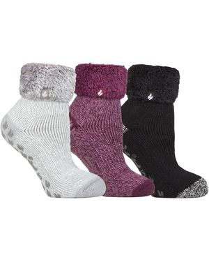 Heat Holders Fluffy Slipper Bed Socks With Grips - Purple