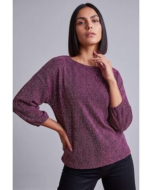 Roman Metallic Textured Stretch Top - Purple