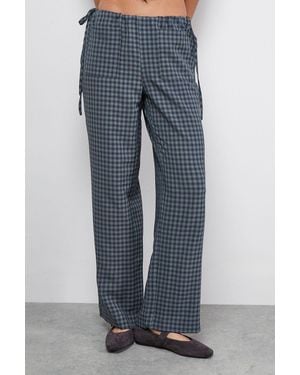 Warehouse Check Mid Rise Tie Side Pocket Trouser - Blue