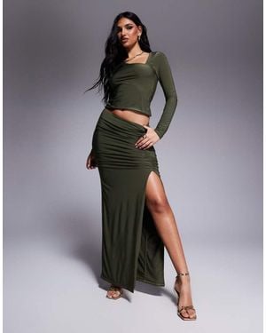 ASOS Co-Ord Slinky Split Front Ruched Maxi Skirt - Grey