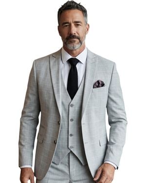 TruClothing Greymens Checked 3 Piece Tailored Fit Formal Work Suit