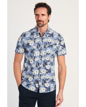 Kensington Eastside Cotton Printed Poplin Short Sleeve Shirt - Blue