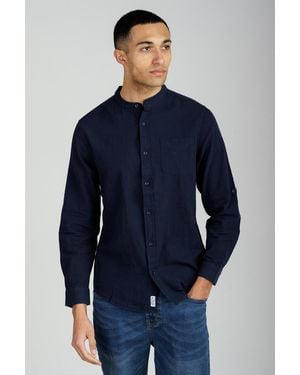 Tokyo Laundry Linen Blend Long Sleeve Button-Up Shirt With Grandad Collar - Blue