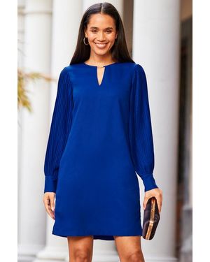 Sosandar Cobalt Pleated Sleeve Tab Detail Shift Dress - Blue