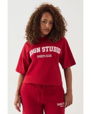 DSGN Studio Applique Embroidery Oversized Tee - Red