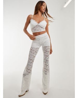 Pink Vanilla Lace Flared Trousers - White