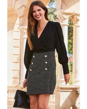 Sosandar Boucle Two Part Fit & Flare Dress - Black