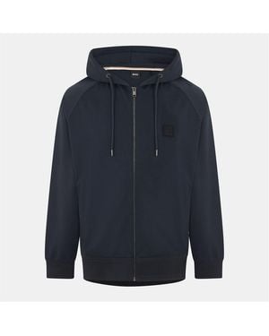 BOSS Steele Hooded Ribbed Cuff Full Zipper Zipped Pocket Solid Patterned Jacket - Blue