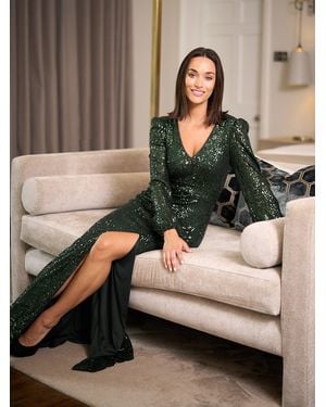 Gina Bacconi Alison Sequn V Neck Maxi Dress - Green