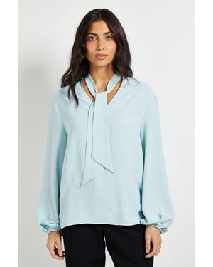 Wallis Tie Neck Woven Blouse - Blue