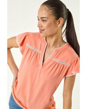 Roman Petite Stitch Detail V-Neck Top - Orange
