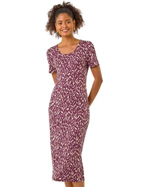 D.u.s.k Abstract Print Stretch Midi Dress - Red