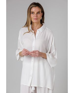 French Connection Crinkle Trim Oversized Short Sleeve Button Up Shirt - Grey