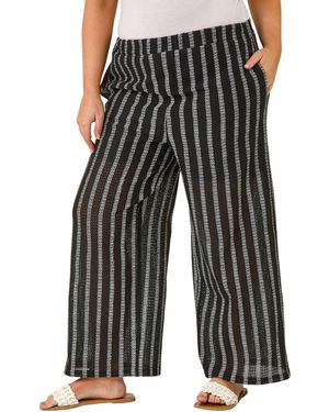 Roman Curve Stripe Knit Wide Leg Trouser - Black