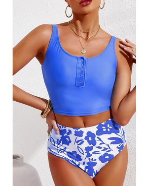 Everyday the Label Half Snap Square Neck Tankini Set - Blue