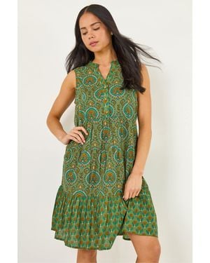 Roman Petite Paisley Print Tunic Dress - Green