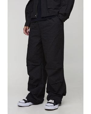 BoohooMAN Tall Parachute Flannel Ripstop Trousers - Black