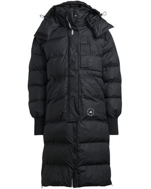 adidas Stella Hooded Oversize Fit Ribbed Cuff Puffer Coat - Black