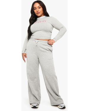 Boohoo Plus Star Icon Wide Leg Jogger - White