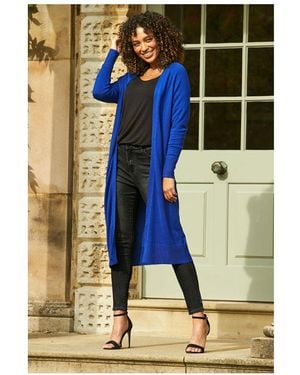 Sosandar Cobalt Blue Longline Duster Cardigan Nylon - Metallic