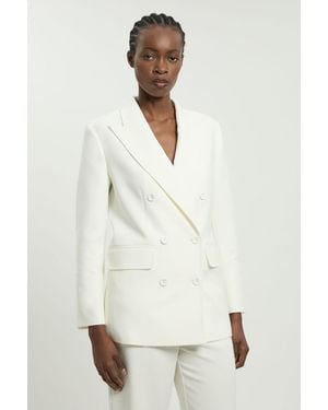 Karen Millen Petite Tailored Double Breasted Ruched Sleeve Blazer - Natural