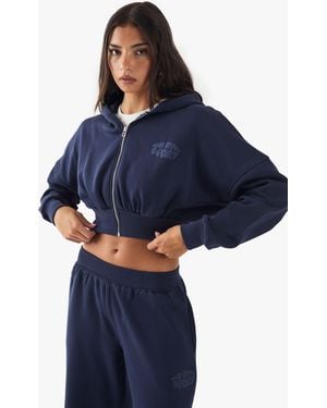 DSGN Studio Sport Bubble Print Boxy Crop Zip Through Hoodie - Blue